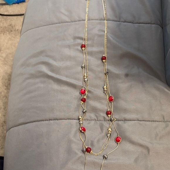 New York & Company Red and Gold Multi-Layer Necklace - Picture 3 of 5